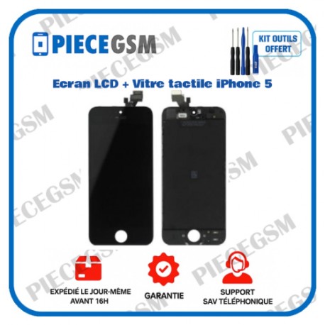 ECRAN LCD + VITRE TACTILE POUR iPHONE 5 black noir + outils