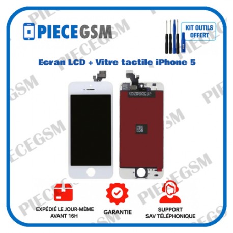 ECRAN LCD + VITRE TACTILE POUR iPHONE 5 white blanc + outils