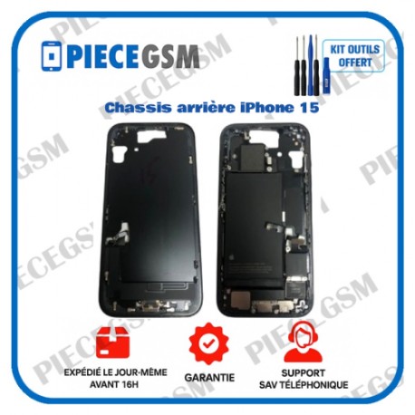 Châssis Arrière iPhone 15 Noir sans Vitre Arrière (Origine Démonté)