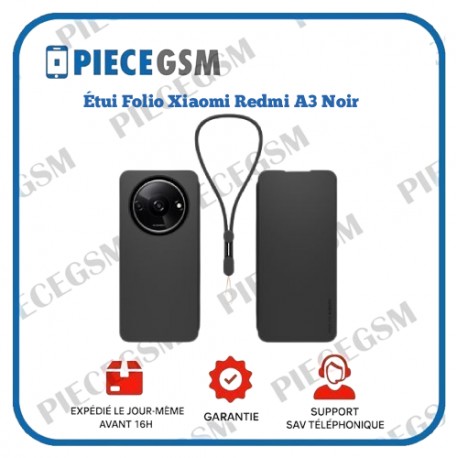 Étui Folio Xiaomi Redmi A3 – Noir avec Dragonne
