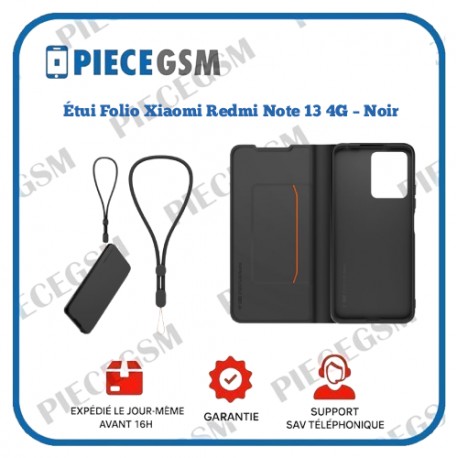 Étui Folio Xiaomi Redmi Note 13 4G – Noir avec Dragonne