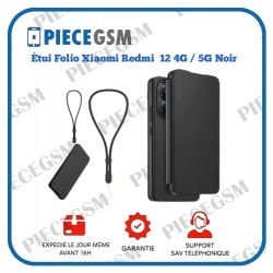 Étui Folio Xiaomi Redmi  12 4G / 5G – Noir avec Dragonne + Cordon