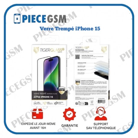 Verre Trempé pour iPhone 15 - Tiger Transparent
