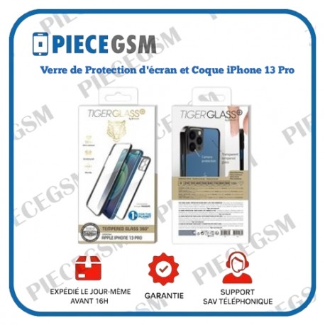 Verre de Protection d'écran et Coque iPhone 13 Pro - Noir Transparent