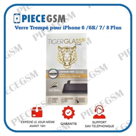 Verre Trempé pour iPhone 6 / 6S / 7 /8 Plus Tiger Noir Transparent