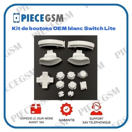 Kit de boutons OEM blanc pour Nintendo Switch Lite : croix directionnelle, bouton Home, ABXY et gâchettes ZL/ZR/L/R