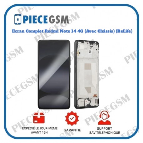 Ecran Complet Noir Redmi Note 14 Pro 4G/5G (Avec Châssis) (ReLife)