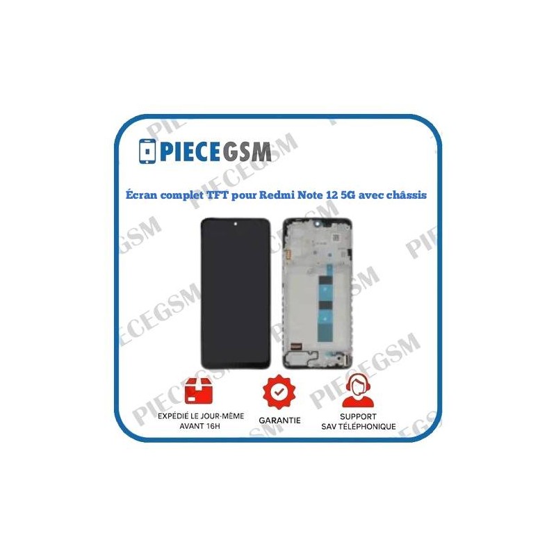 Écran complet noir TFT pour Redmi Note 12 5G avec châssis