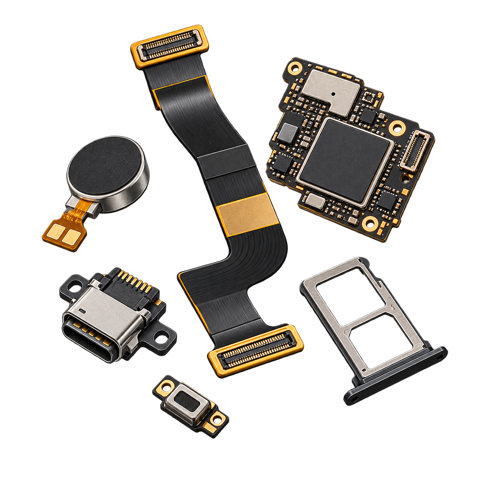 Composants internes de smartphone : flex, ports, micro-composants